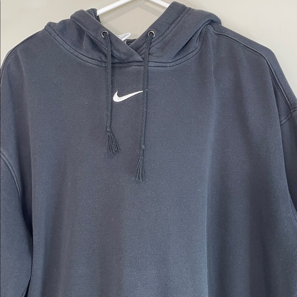 Nike Classic Mini Swoosh Oversized Black Hoodie Embroidered Logo Pullover Size M - Picture 3 of 11